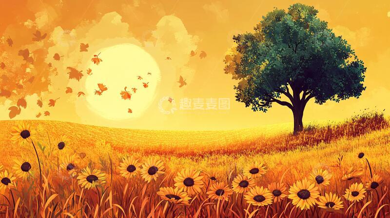 高清大图下载【趣麦麦图】金秋风景插画11