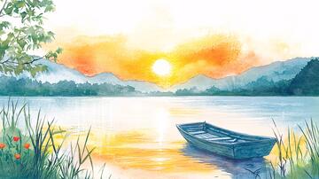 孤舟插画插画小船风景