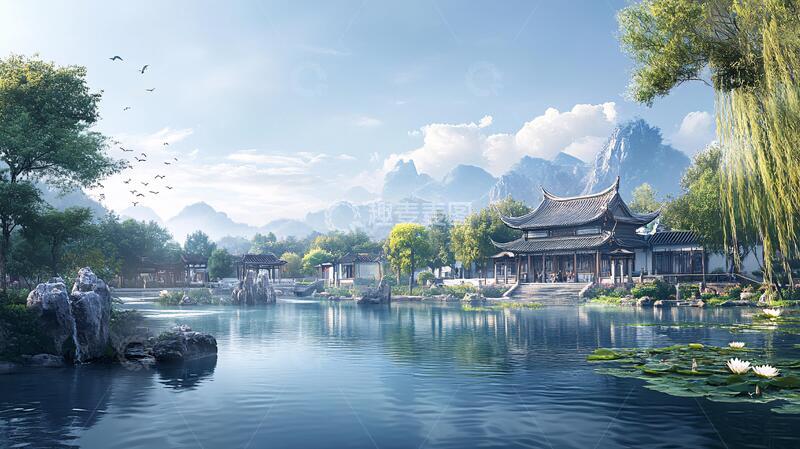 高清大图下载【趣麦麦图】中式园林水景区1