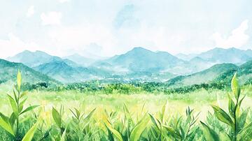 插画华南水彩水墨山水