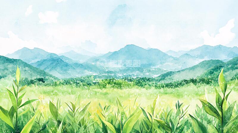高清大图下载【趣麦麦图】插画华南水彩水墨山水