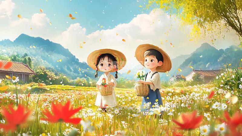 高清大图下载【趣麦麦图】农家娃娃插画