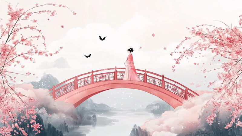 高清大图下载【趣麦麦图】奈何桥插画插画意境情侣