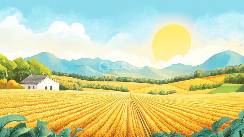 高清大图下载【趣麦麦图】农村田野插画
