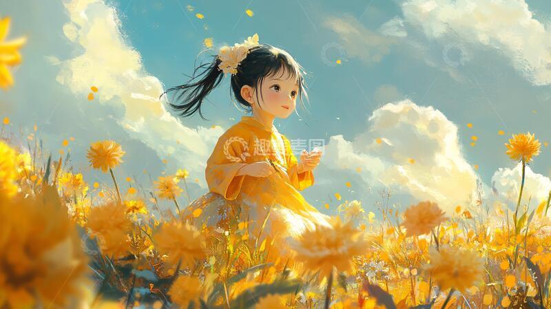 高清大图下载【趣麦麦图】向日葵花丛中的少女1