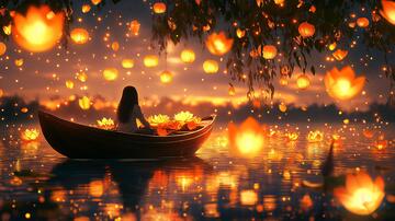 小船河灯河灯小船灯会