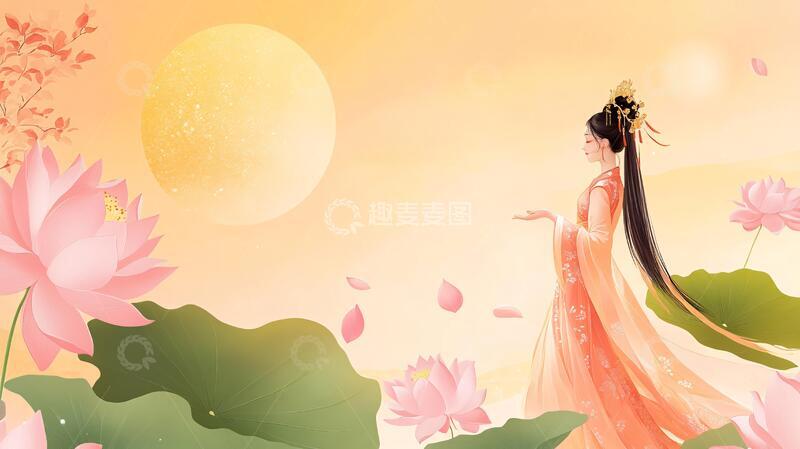 高清大图下载【趣麦麦图】古风中秋荷花插画4