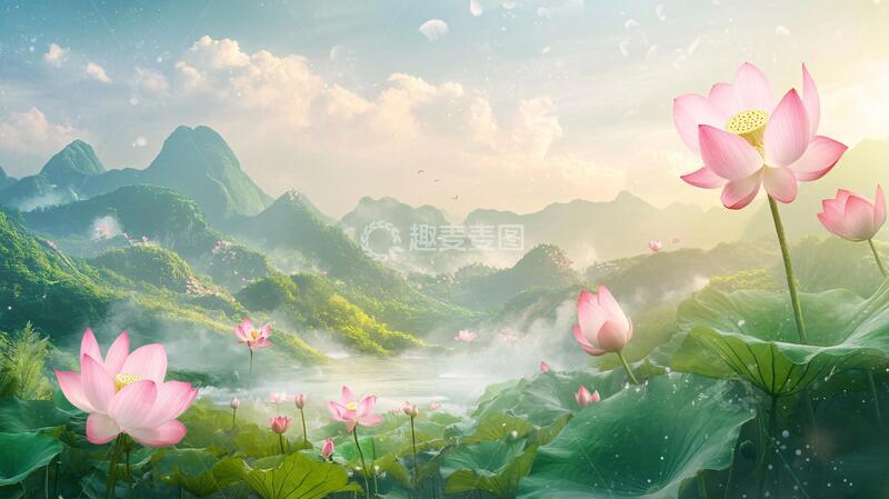 高清大图下载【趣麦麦图】荷花背景荷花背景梦幻