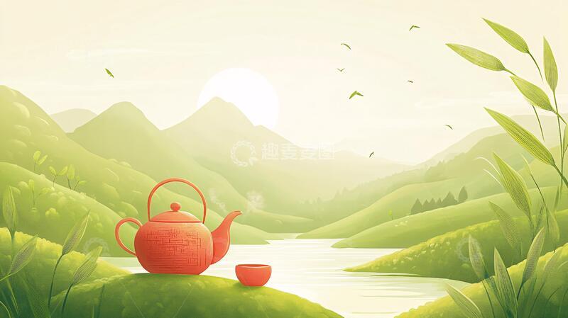 高清大图下载【趣麦麦图】茶叶扁平风插画
