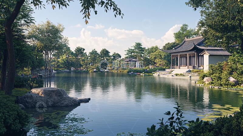 高清大图下载【趣麦麦图】中式园林全景