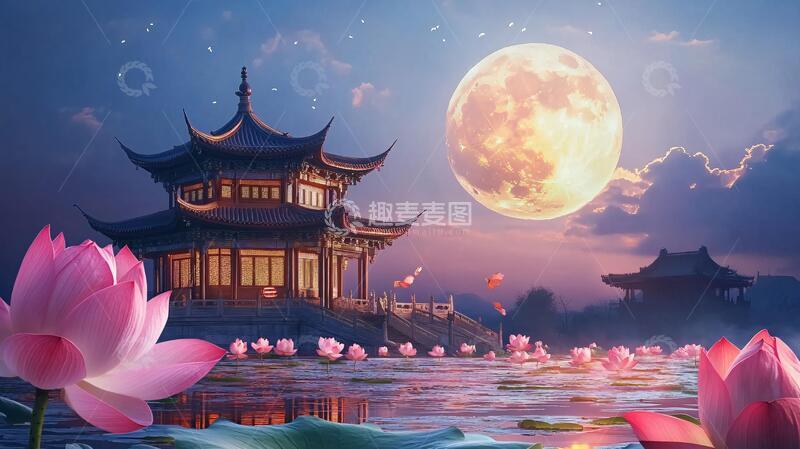 高清大图下载【趣麦麦图】梦幻中秋节场景1