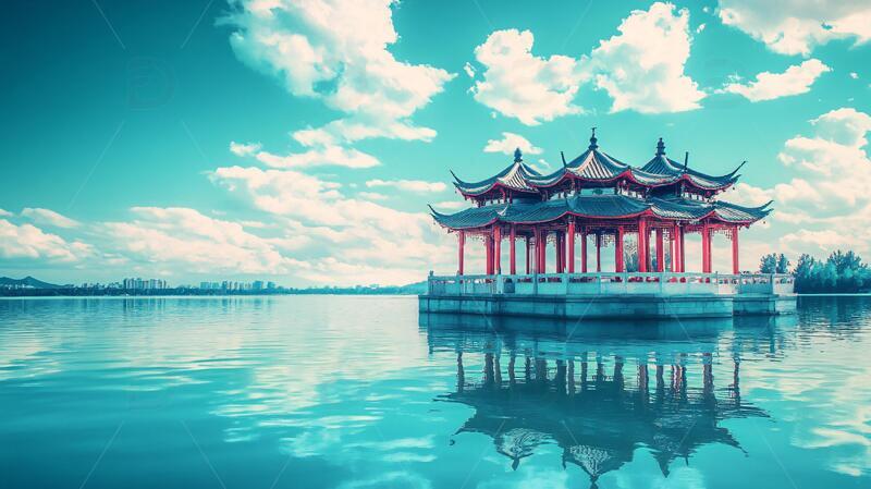 高清大图下载【趣麦麦图】-水中楼亭水中湖中楼亭