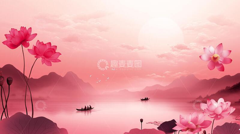 高清大图下载【趣麦麦图】莲花荷花水墨山水画