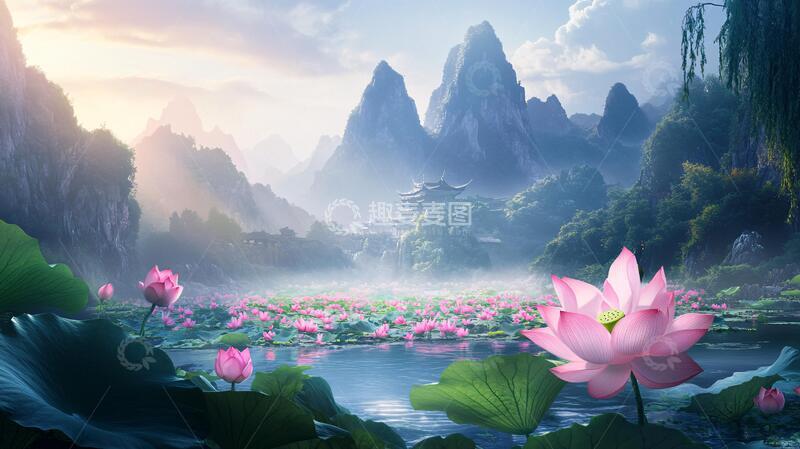 高清大图下载【趣麦麦图】荷花大场景荷花梦幻背景
