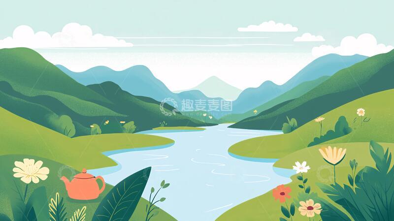 高清大图下载【趣麦麦图】扁平风自然风景