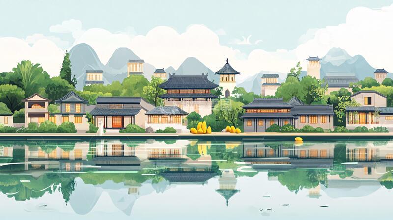 高清大图下载【趣麦麦图】广西建筑插画