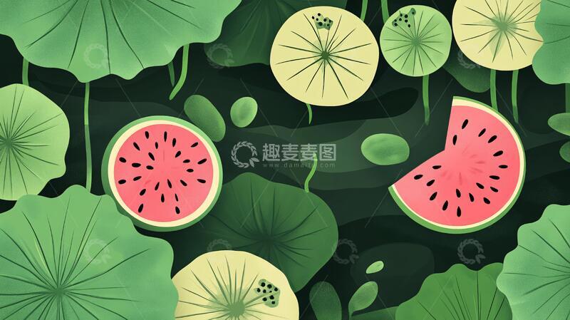 高清大图下载【趣麦麦图】夏日西瓜插画