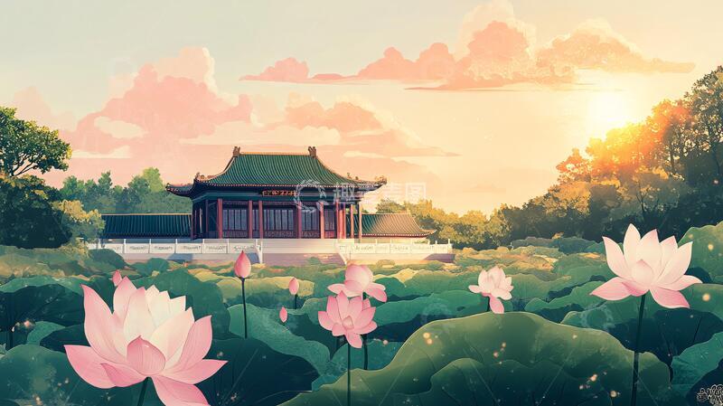 高清大图下载【趣麦麦图】曲院风荷插画9