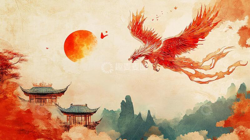 高清大图下载【趣麦麦图】凤凰古风插画