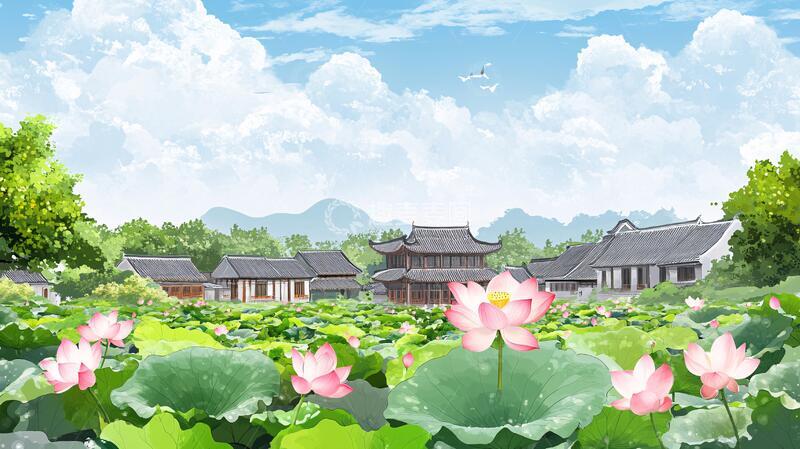 高清大图下载【趣麦麦图】曲院风荷插画3