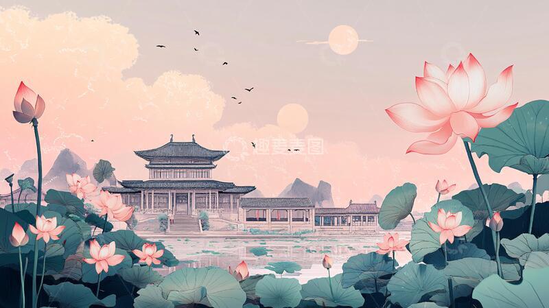 高清大图下载【趣麦麦图】曲院风荷插画7