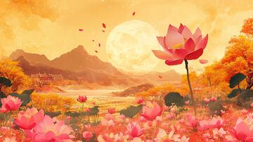 月色荷花背景墙2