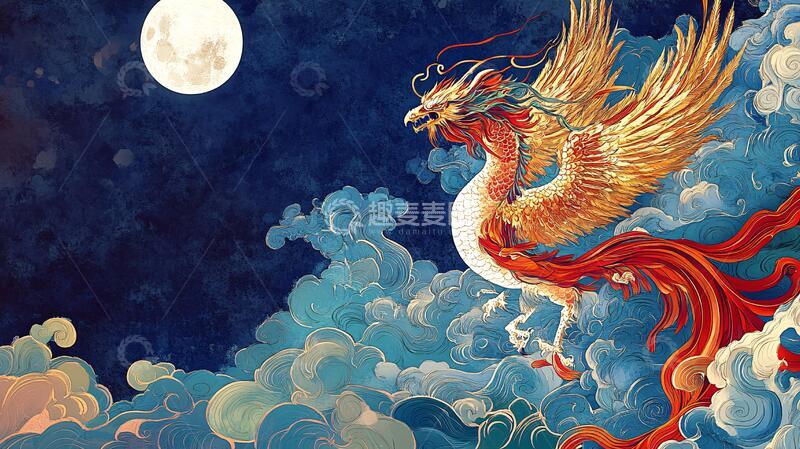 高清大图下载【趣麦麦图】凤凰包装插画2