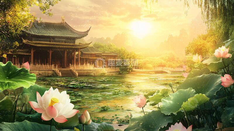 高清大图下载【趣麦麦图】曲院风荷插画6