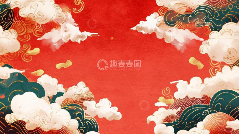 高清大图下载【趣麦麦图】云纹插画背景插画中式