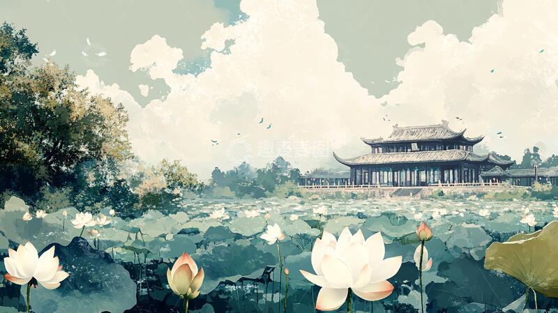 高清大图下载【趣麦麦图】曲院风荷插画8