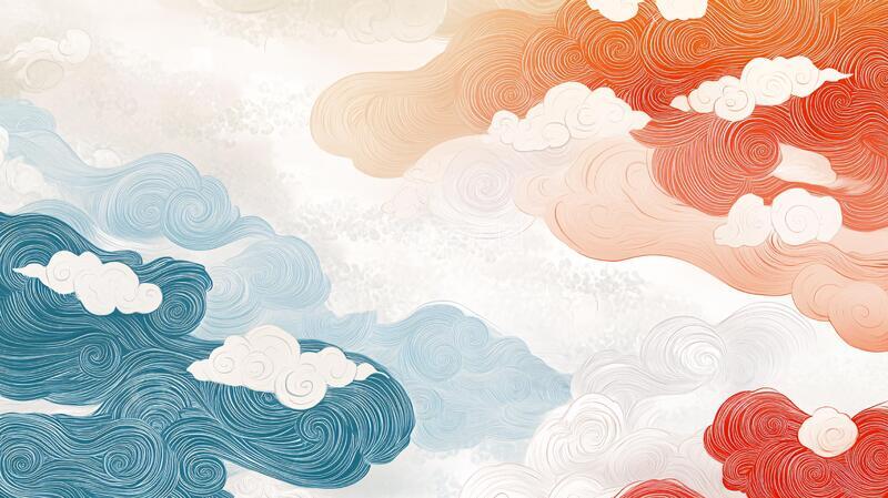 高清大图下载【趣麦麦图】彩云海水纹中式彩云海水