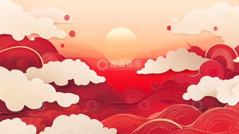 高清大图下载【趣麦麦图】插画红日插画红日背景