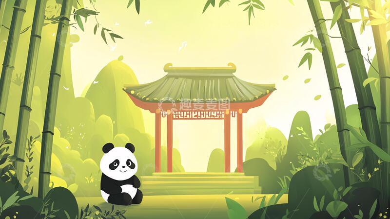 高清大图下载【趣麦麦图】大熊猫基地插画