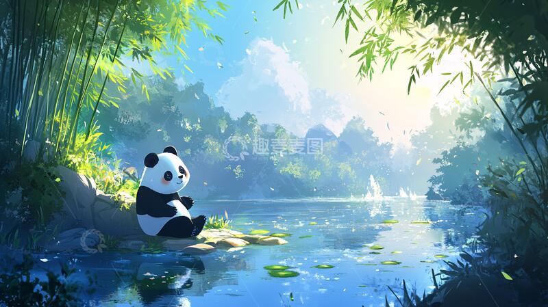 高清大图下载【趣麦麦图】大熊猫基地插画1