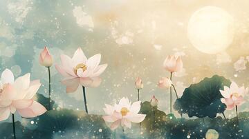 月色荷花背景墙1