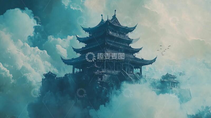 高清大图下载【趣麦麦图】夏日云海古建筑
