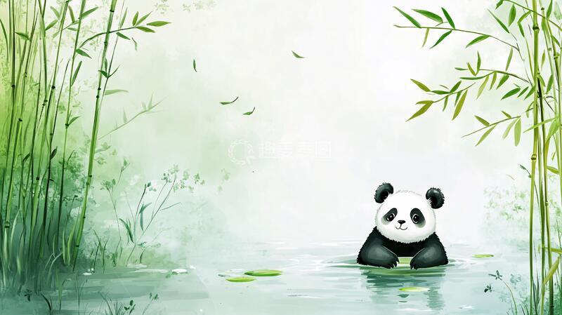 高清大图下载【趣麦麦图】熊猫竹笋插画1