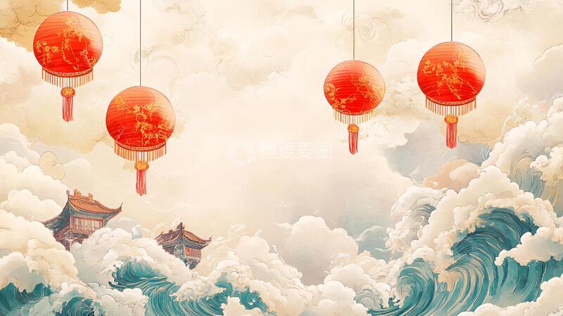 高清大图下载【趣麦麦图】古风海浪包装插画17