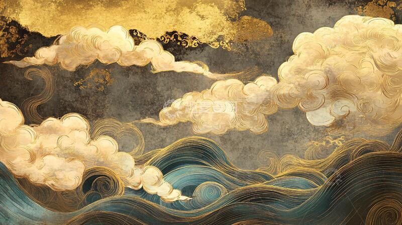 高清大图下载【趣麦麦图】古风海浪包装插画16