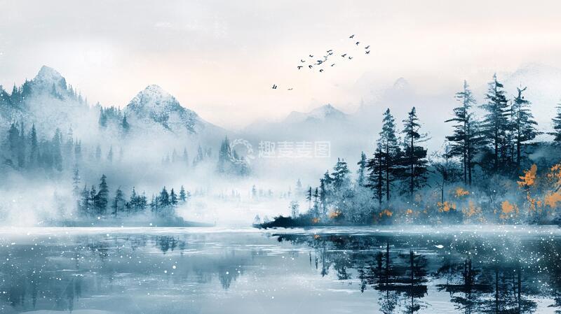 高清大图下载【趣麦麦图】磨砂山水意境画8