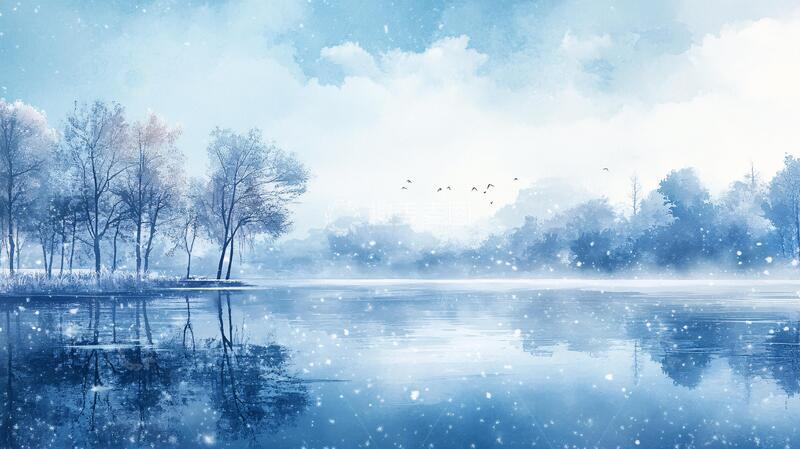 高清大图下载【趣麦麦图】雾凇插画意境插画背景