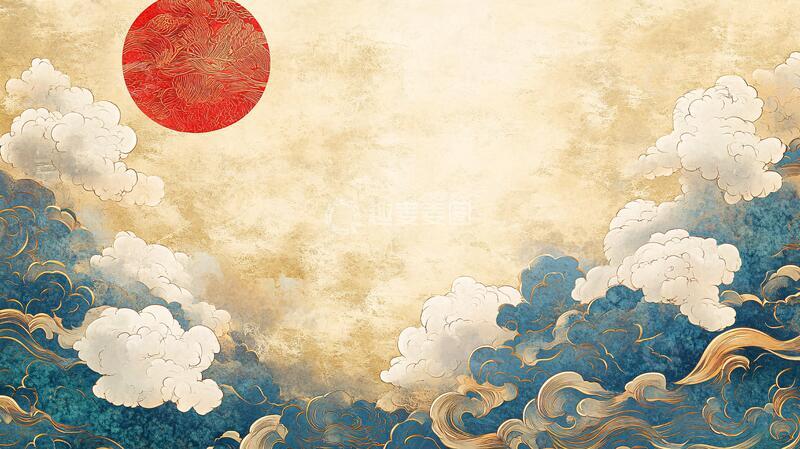 高清大图下载【趣麦麦图】插画红日背景红日中式