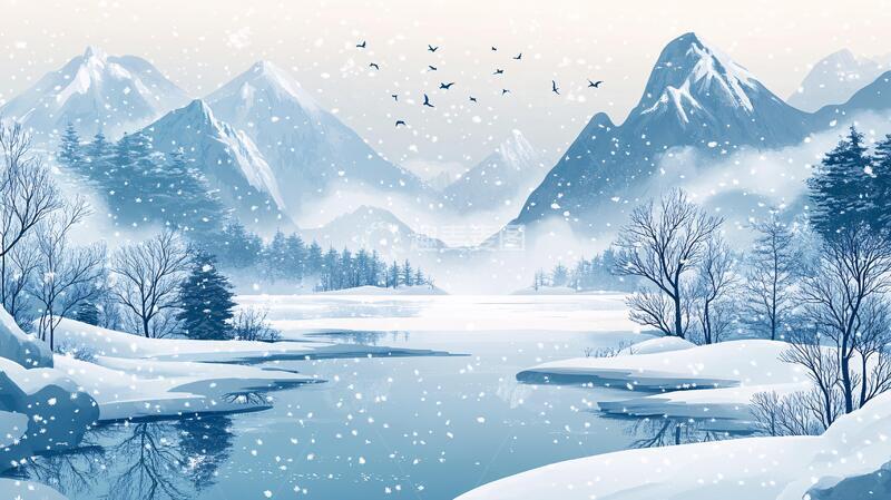 高清大图下载【趣麦麦图】冬日山川风景插画28