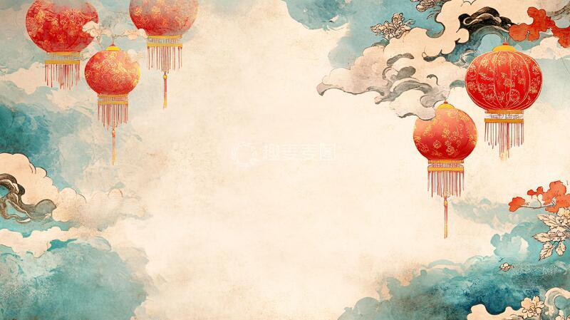 高清大图下载【趣麦麦图】水墨新中式喜庆背景1