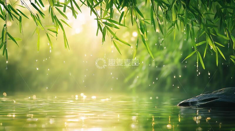 高清大图下载【趣麦麦图】竹叶水面光斑