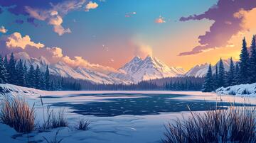 冬日山川风景插画27