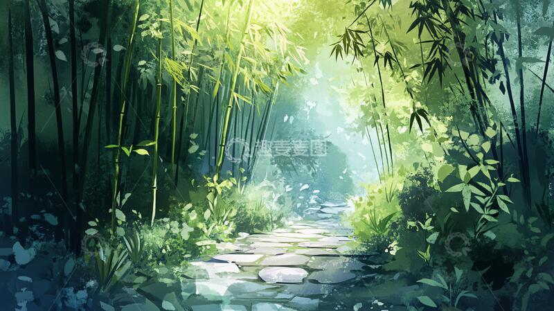 高清大图下载【趣麦麦图】竹林小路背景14