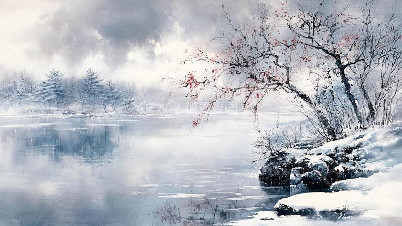 高清大图下载【趣麦麦图】电脑油画冬天不冻河6
