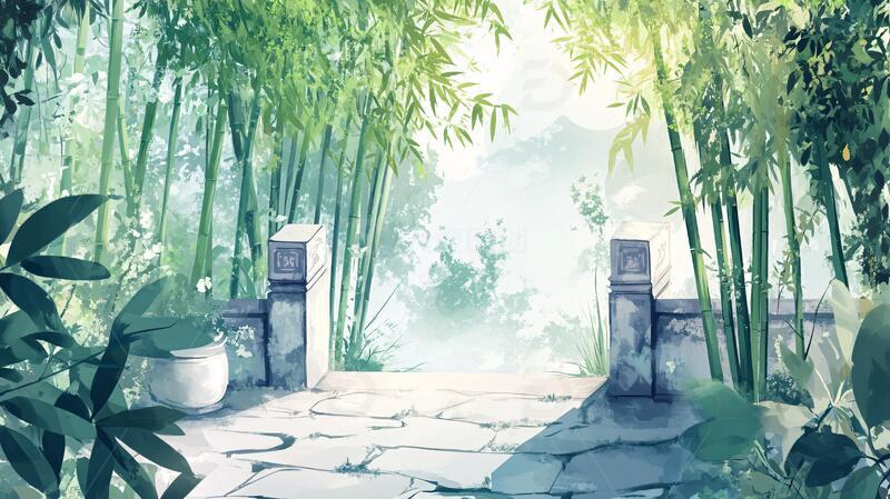 高清大图下载【趣麦麦图】竹林背景插画18