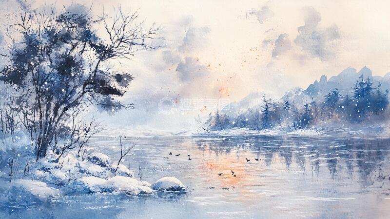 高清大图下载【趣麦麦图】电脑油画冬天不冻河5